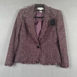 Pursuits ltd. Blazer Womens 8 Petite Purple Tweed Acrylic Lined Collared Fringe